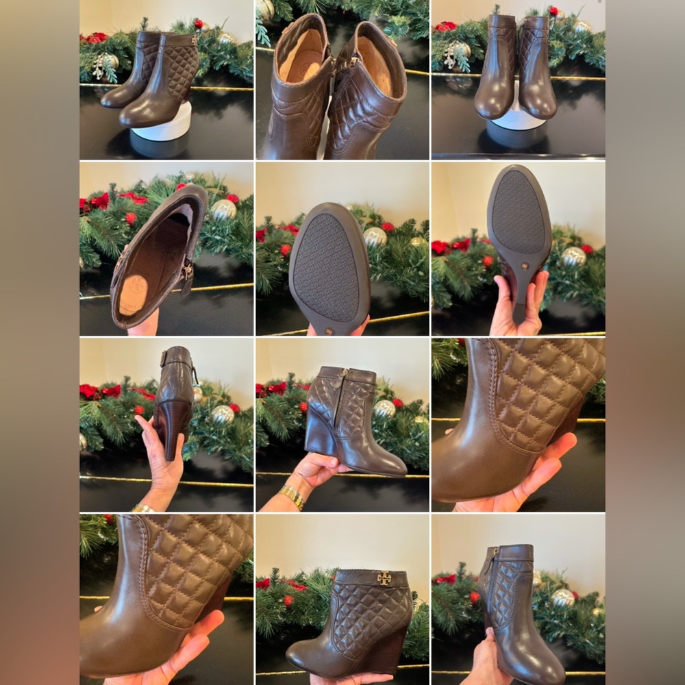 Tory Burch NWOT Authentic RARE Luxury Minimalist Quilted Brown Ankle Boots - Picture 11 of 17